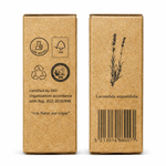 Seitenansicht der Kraftverpackung des ätherischen Lavendelöls von anthos Botanicals