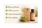 Kraftverpackung und Braunglasflasche des ätherischen Oreganoöls bio von Anthos Botanicals mit Qualitätsmerkmalen.
