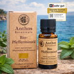 Pfefferminzöl BIO 12ml - Lebensmittelzertifiziert in Glasflasche mit Verpackung, natürliche ätherische Öle von Anthos Botanicals.