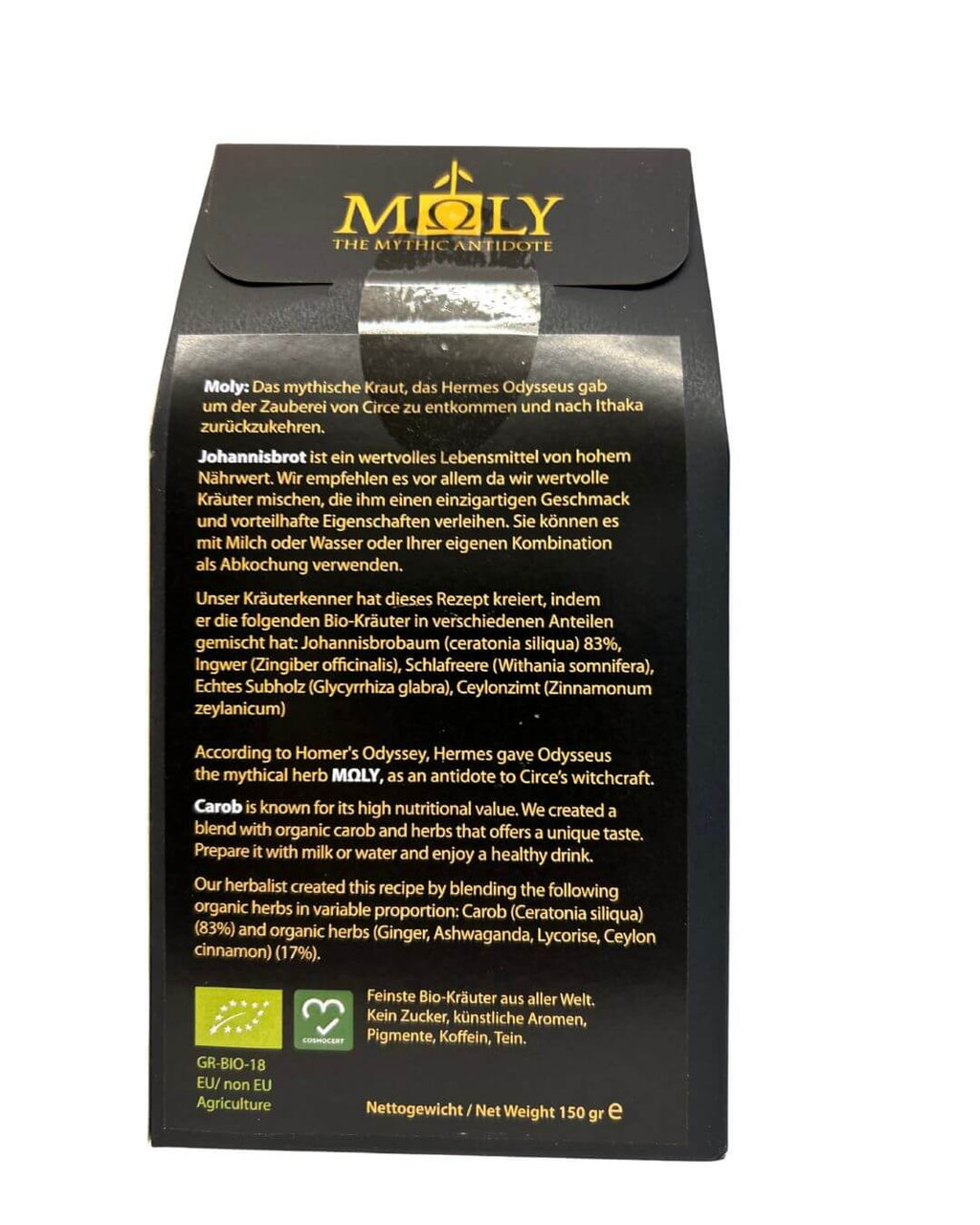 Moly Verpackung Rückseite Johannisbrot mit Kräuter.