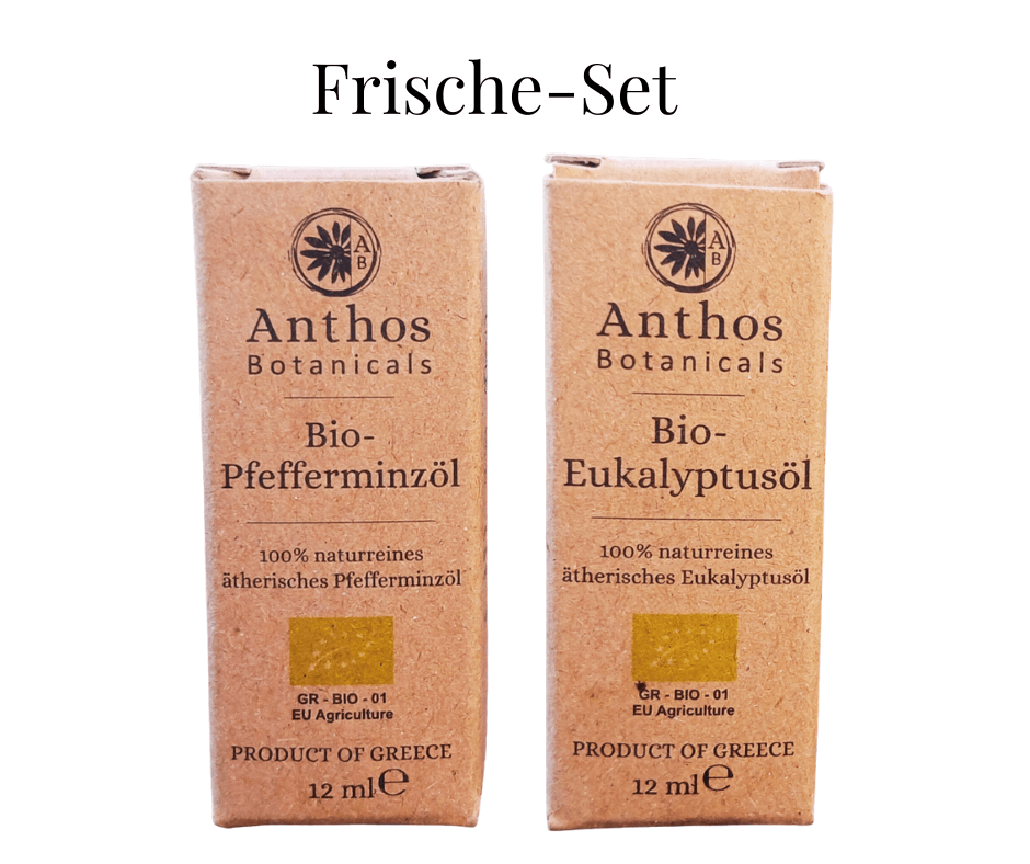 Frische-Set mit Bio-Pfefferminze und Bio-Eukalyptusöl für DIY Lufterfrischer. 100% natürliche ätherische Öle.