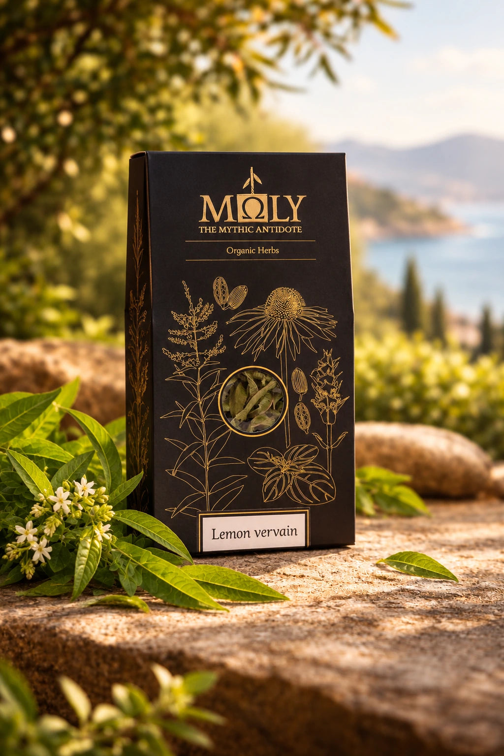 Verpackung der Zitronenverbene von Moly am Mittelmeer.