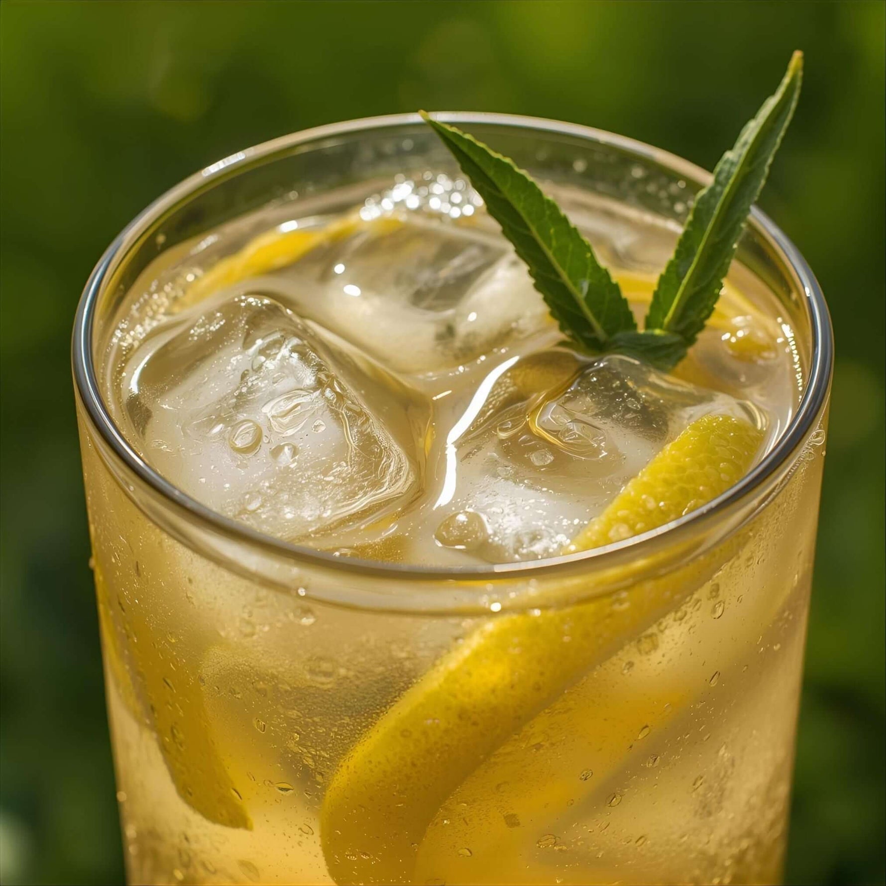 Zitronenverbene als Deko in einem Eistee.