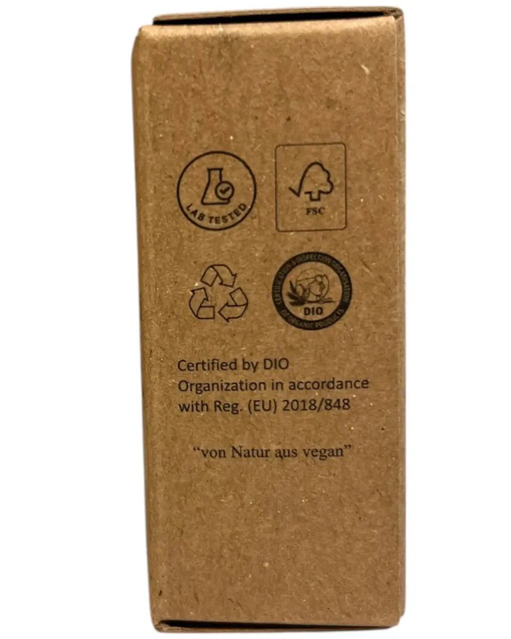 Seitenansicht der Kraftverpackung der ätherischen Öle von Anthos Botanicals.