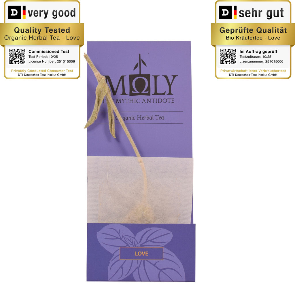 Eine lila Einzelverpackung mit MOLY LoveLove. 