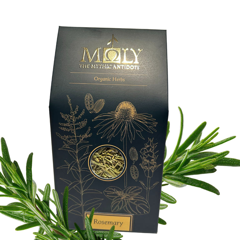 Eine schwarze Verpackung von MOLY mit naturreinem Rosmarin.