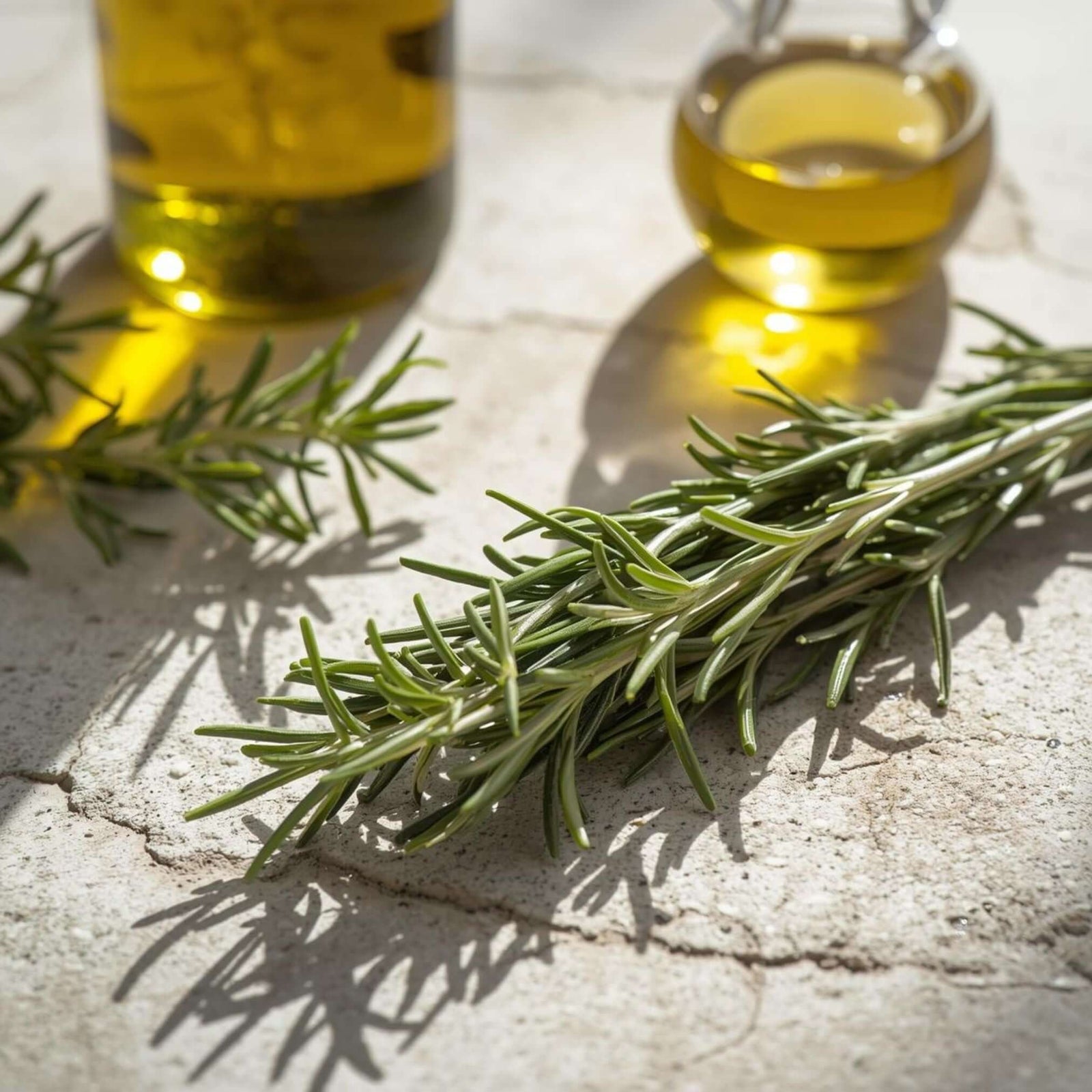 Makroaufnahme von Rosmarinzweigen.