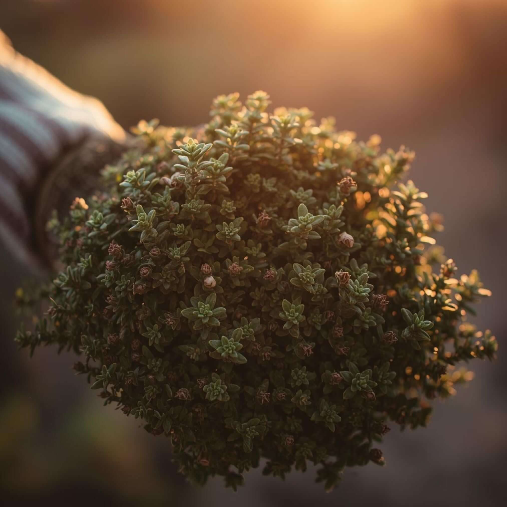 Ein abgeernteter Thymianstrauch.