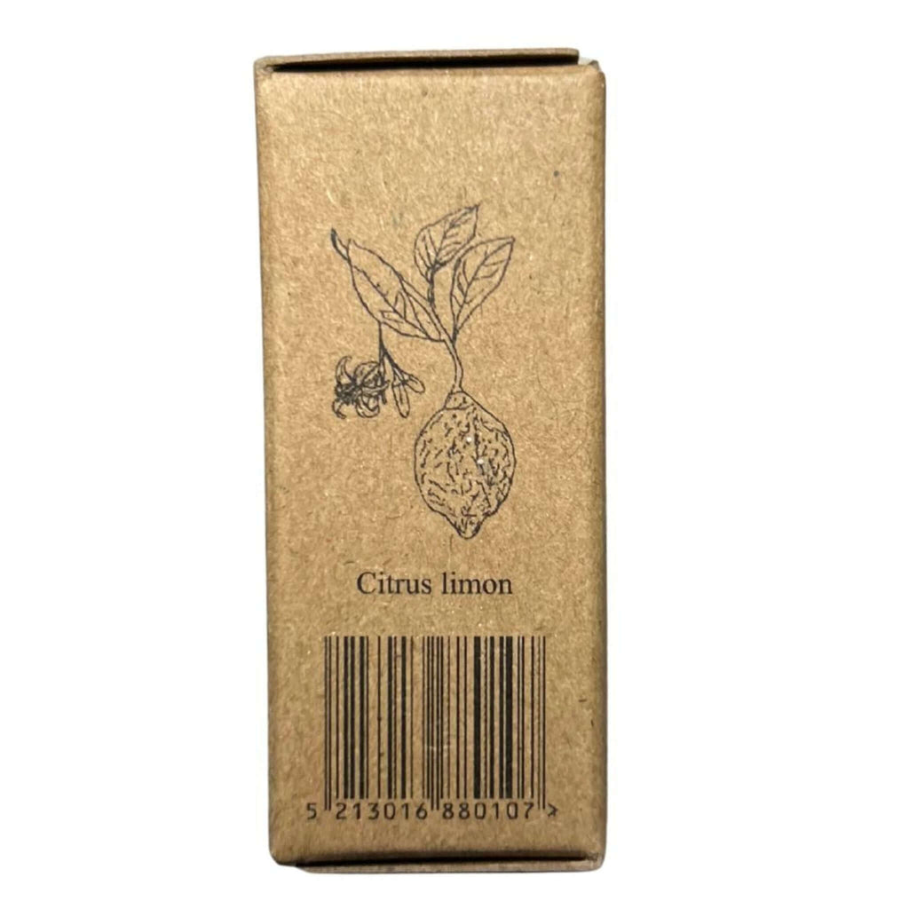 Seitenansicht rechts der Anthos Botanicals Kraftverpackung mit ätherischem Zitronenöl bio